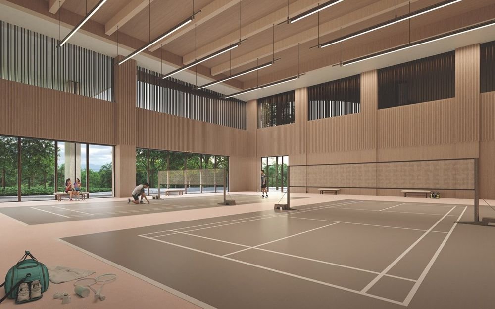Indoor badminton hall with two courts