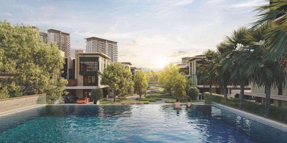 Infinity pool overlooking the Parkhomes with Condovilla towers behind